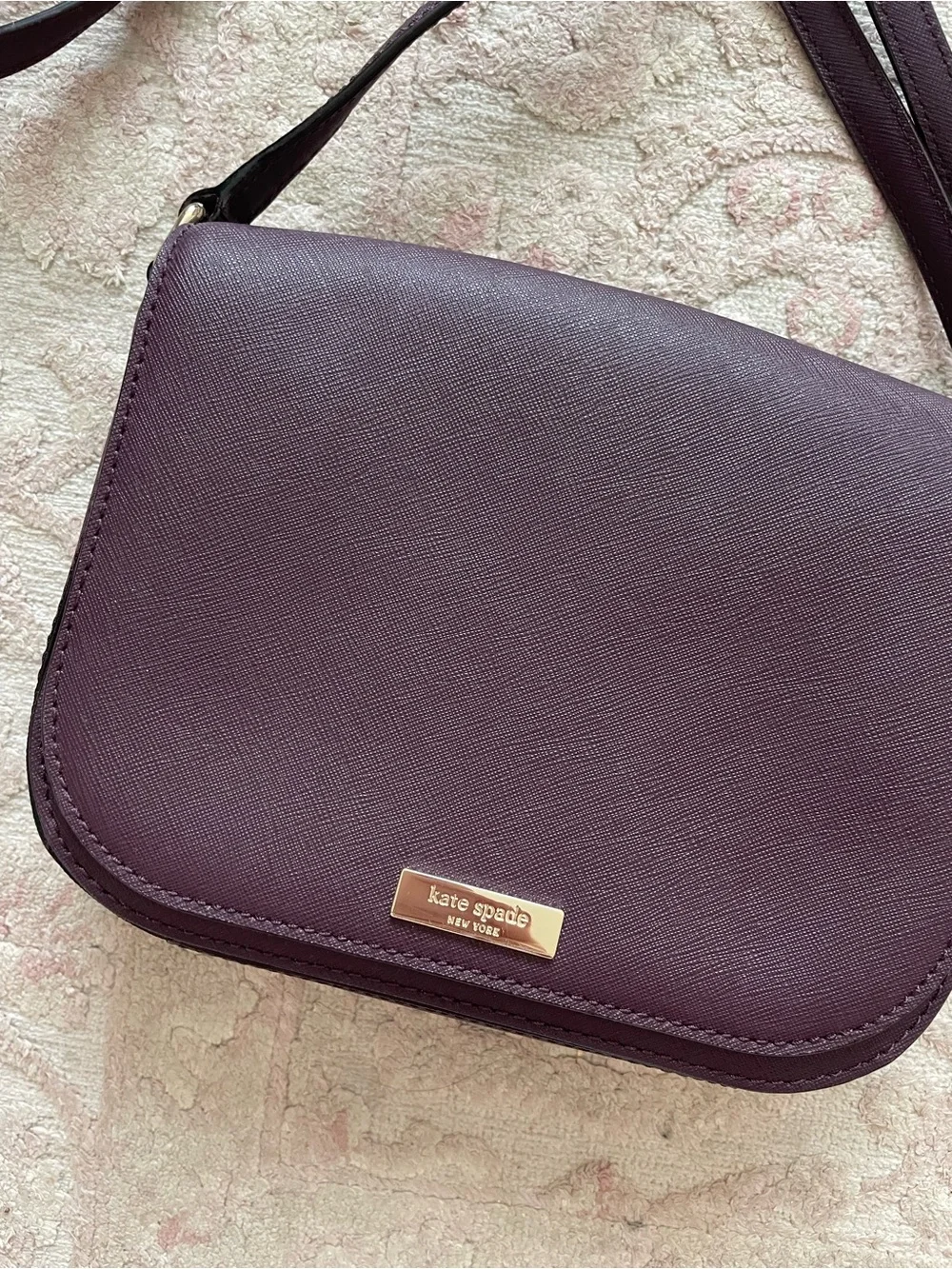 kate spade Laurel Lane Carson plum leather crossbody with gold hardware